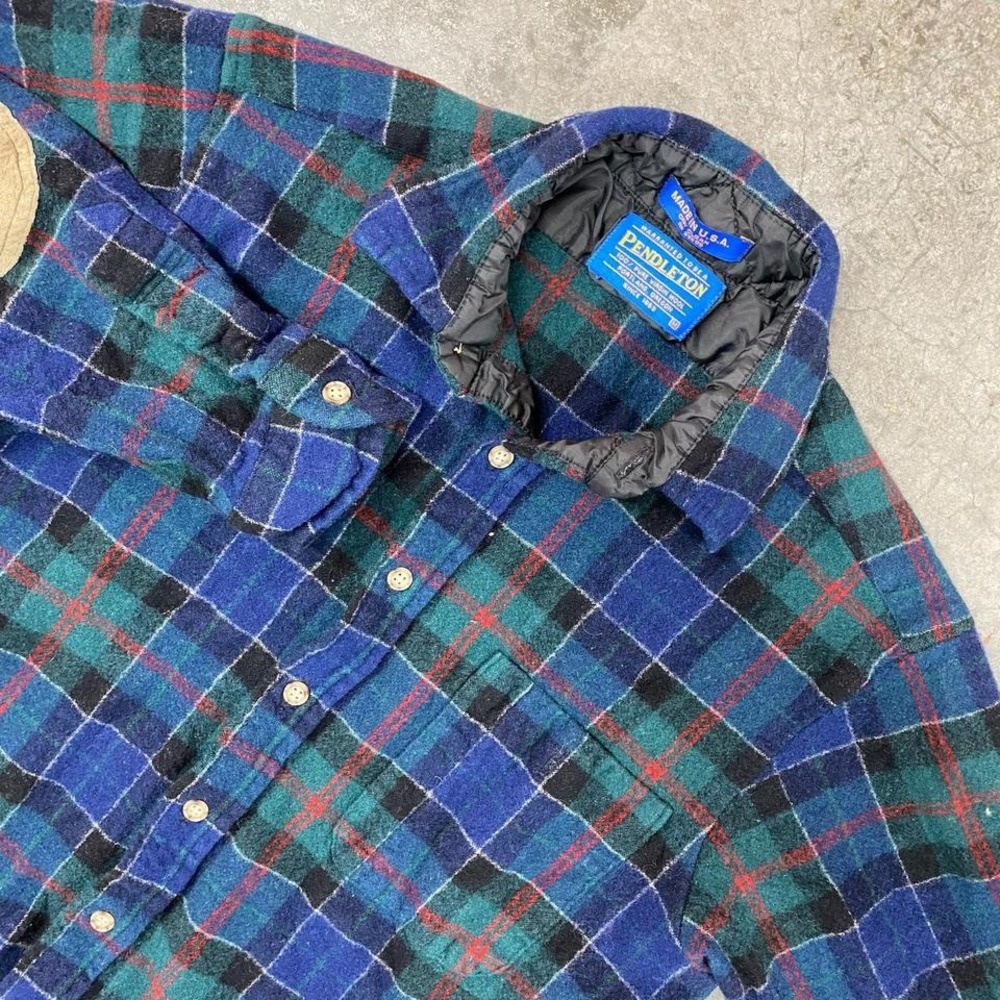 Vintage Pendleton Plaid Wool Flannel Shirt Elbow Patches Made USA Mens M